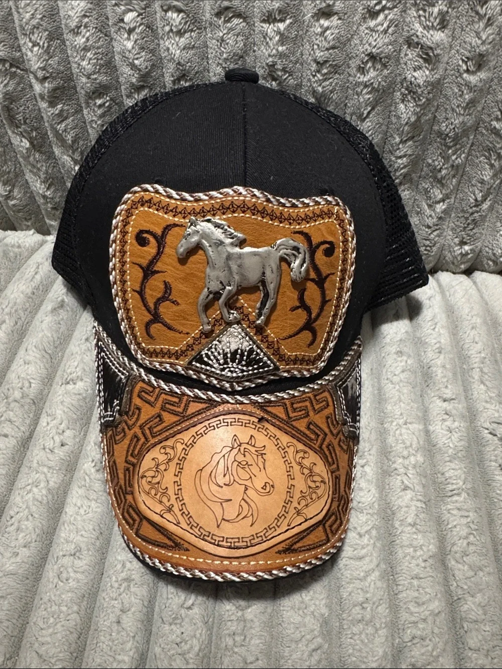 Black and Tan Western Horse Patch Mesh Trucker Hat